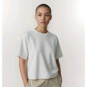 AG Adriano Goldschmied Small Sweatshirt White Crop Crewneck Boxy Raw Hem NWOT